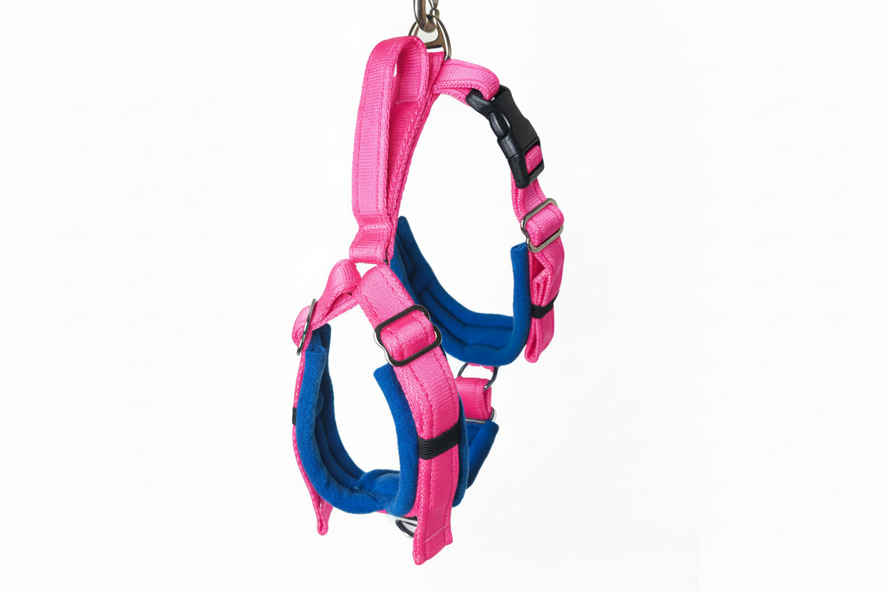 Hot pink and royal blue harness