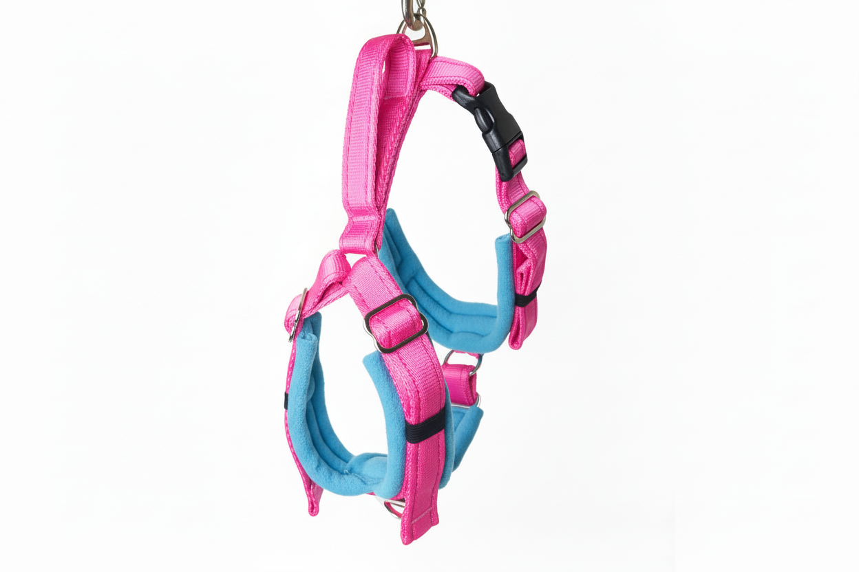 Hot pink and sky blue harness