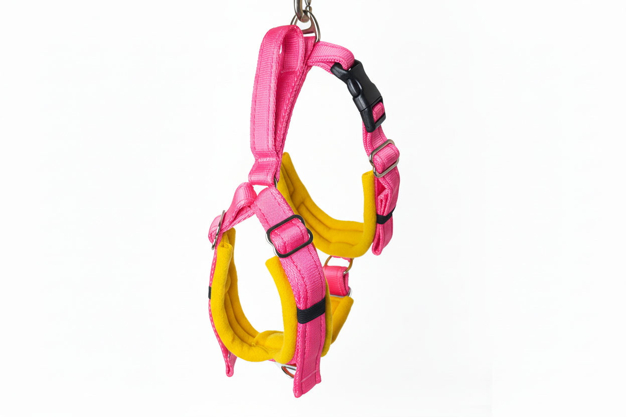 Hot pink and sunshine yellow harness