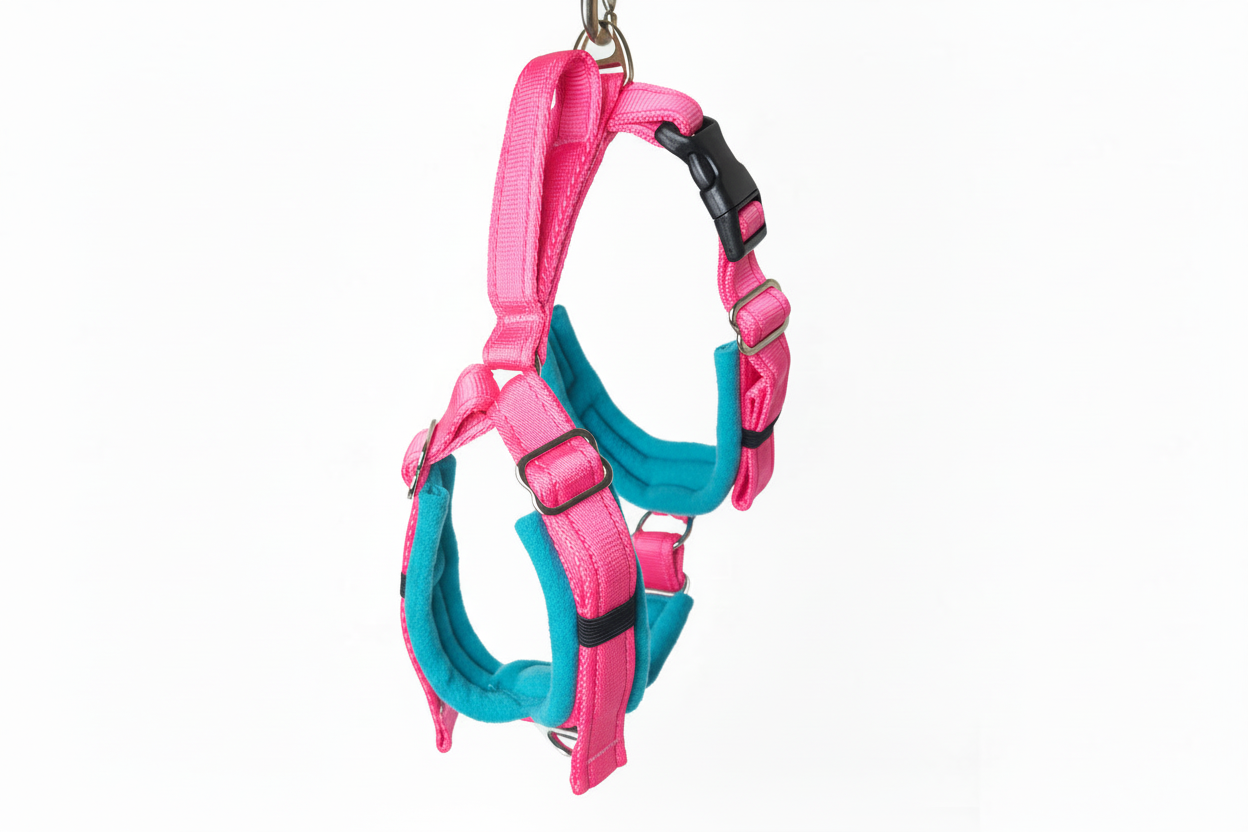 Hot pink and turquoise harness