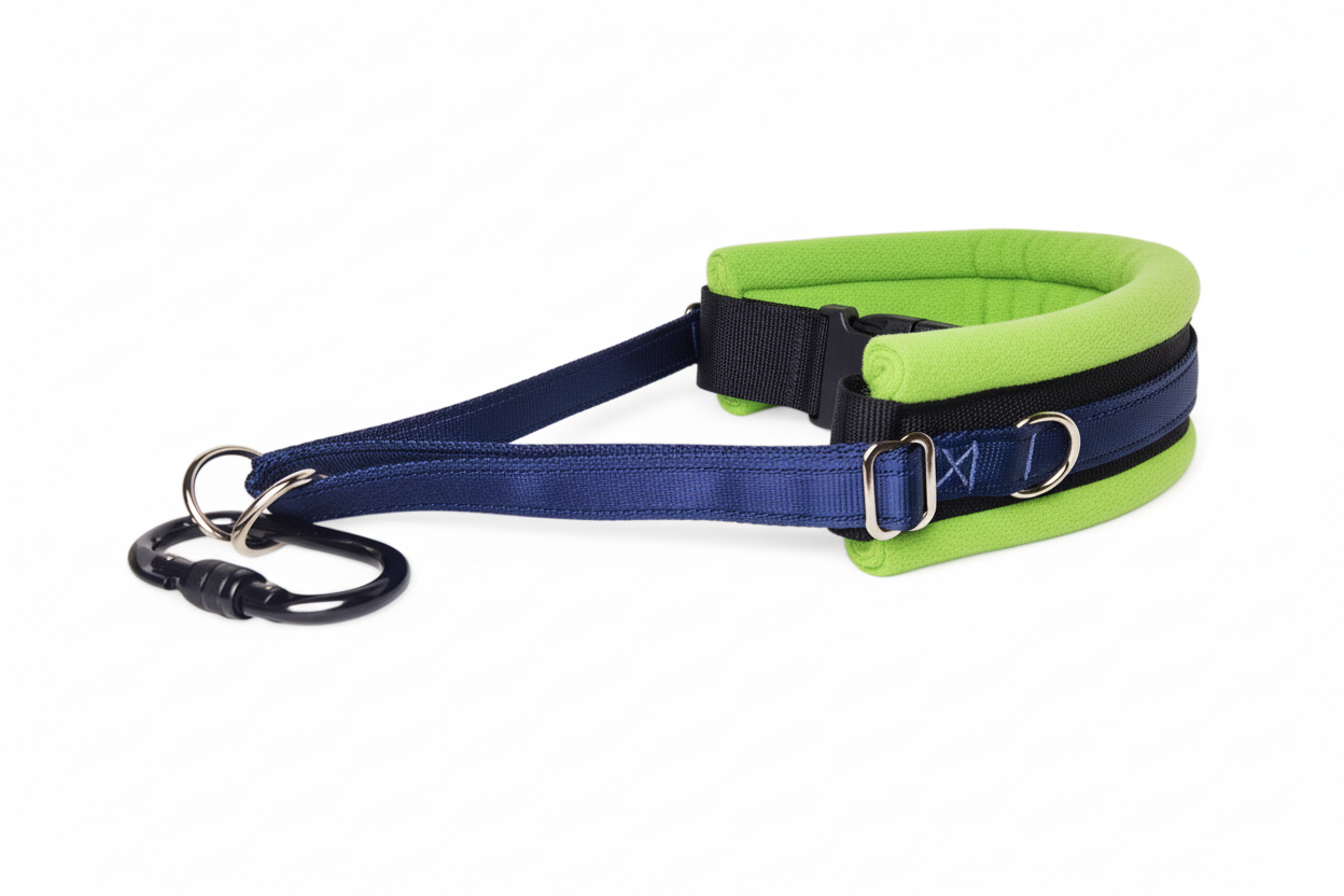 Navy and lime green collar
