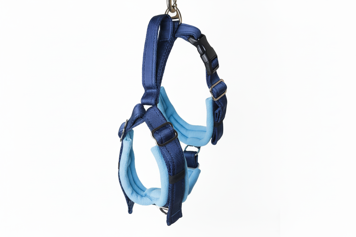 Navy blue and sky blue harness