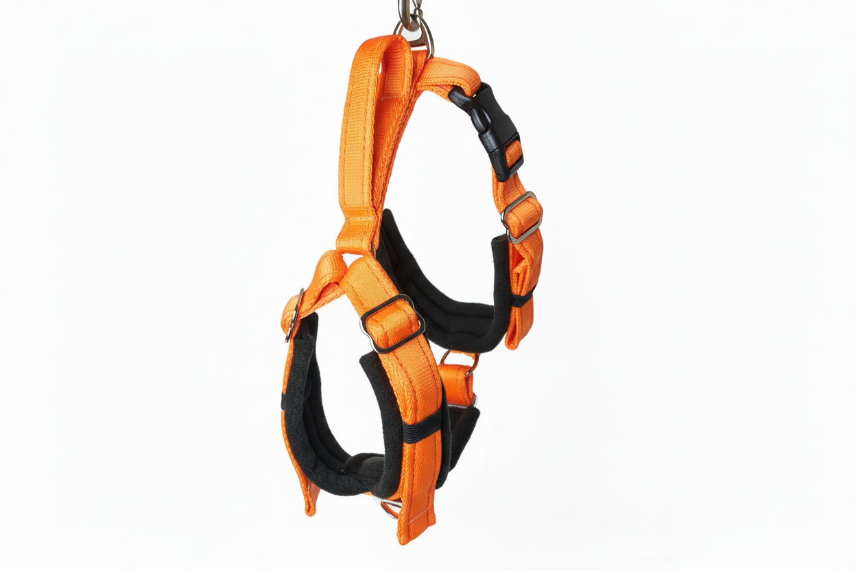 Orange and black harness