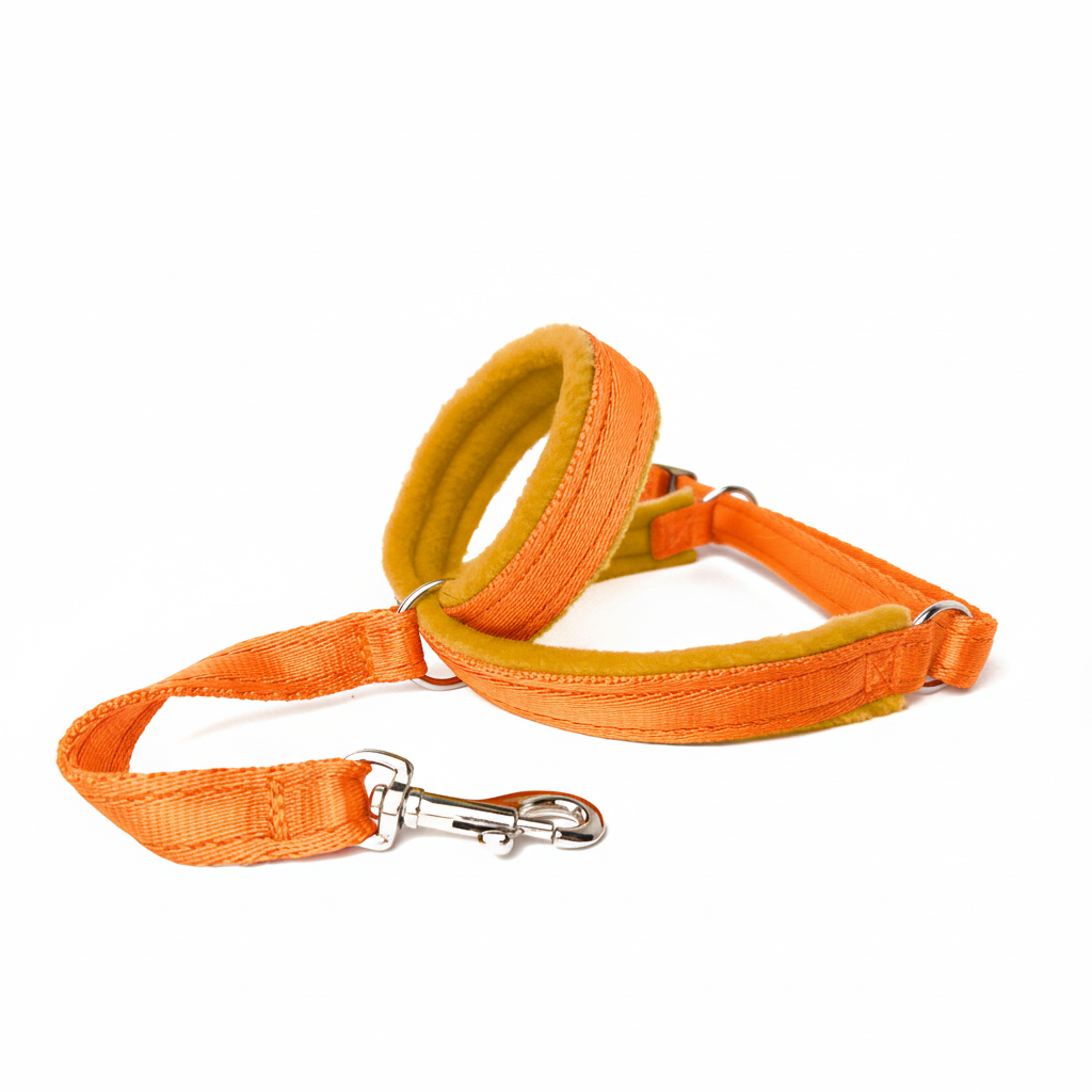 Orange webbing with mustard/golden yellow padding