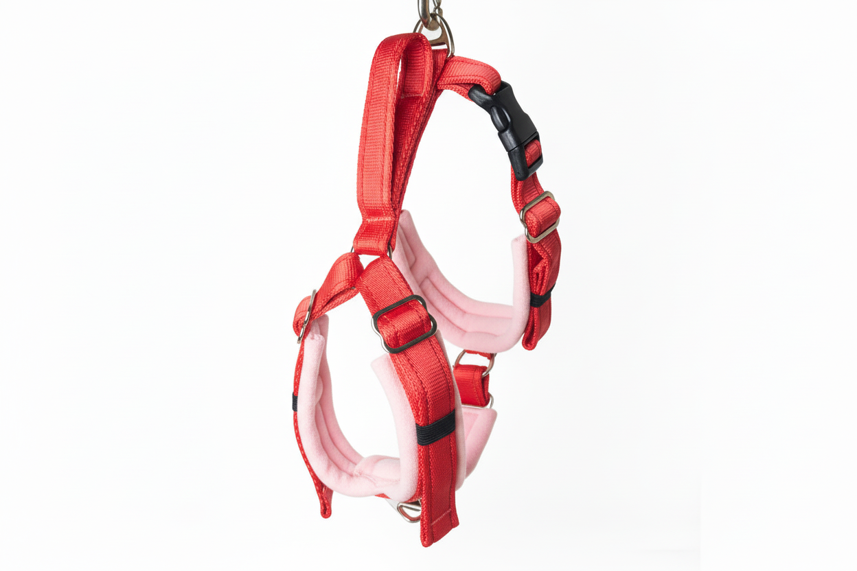 Red and baby pink harness