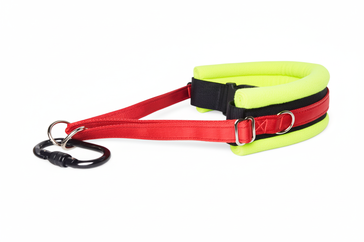 Red and high-vis yellow collar