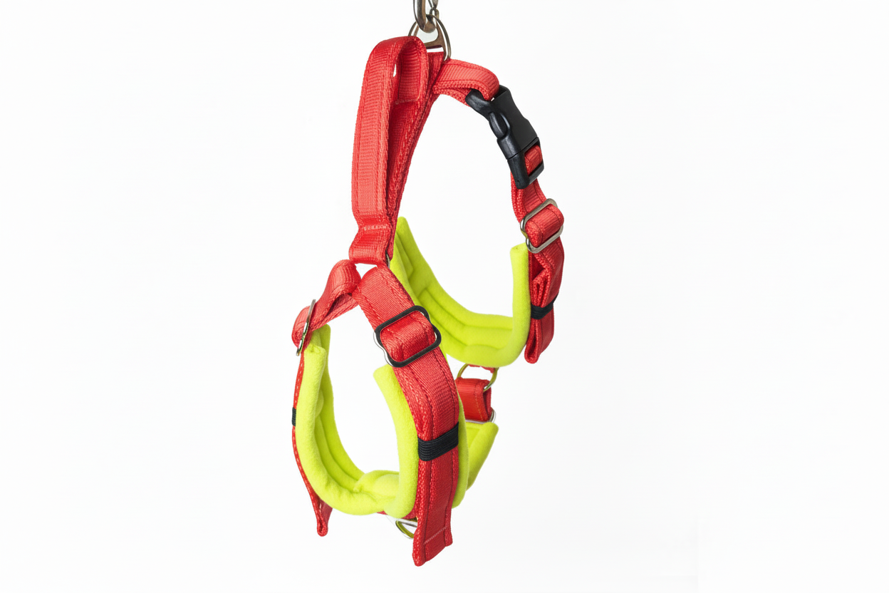 Red and high-vis yellow harness