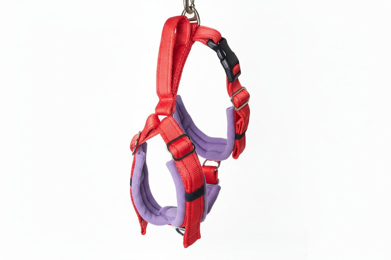 Red and lilac harness