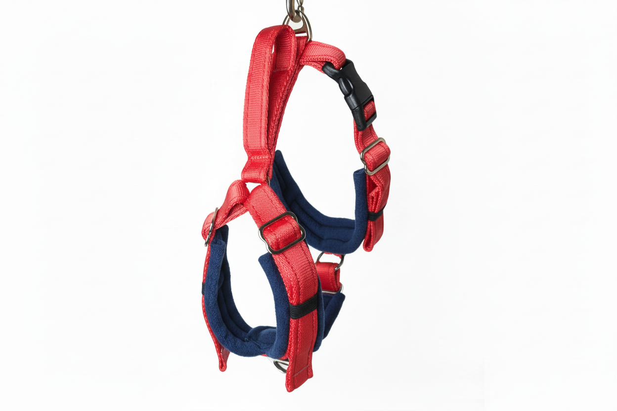 Red and navy harness