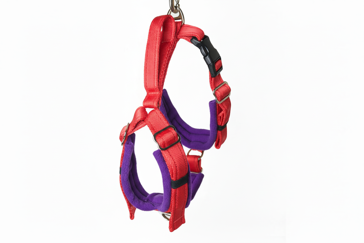 Red and purple harness