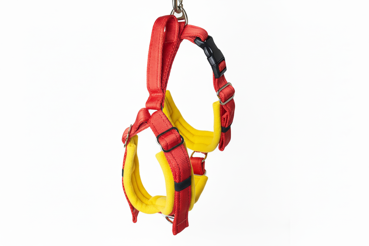 Red and sunshine yellow harness