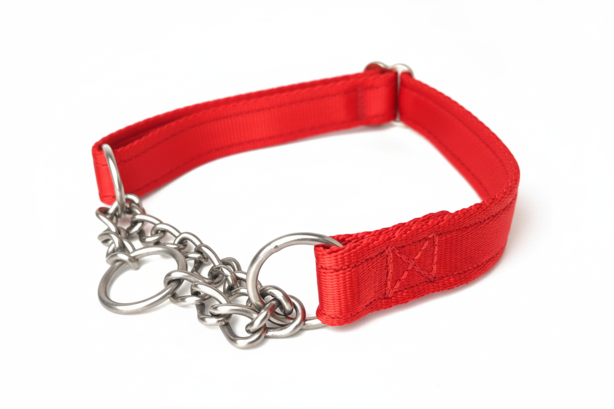 Red half check collar