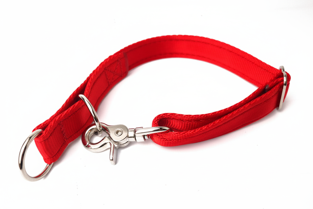 Red lanyard with red stitching