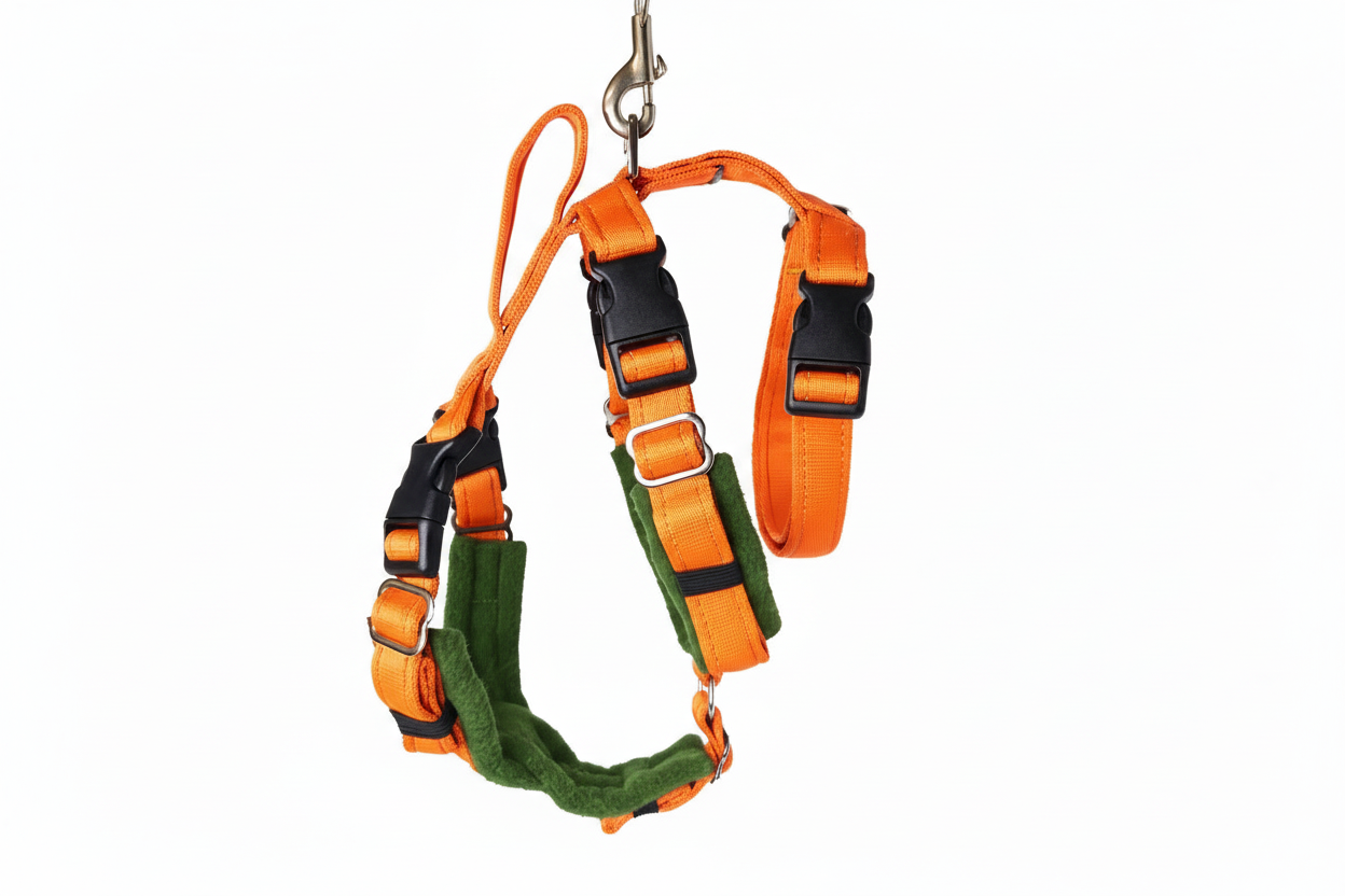 Orange Escape Proof Adjustable Houdini Harness - Fleece Lined