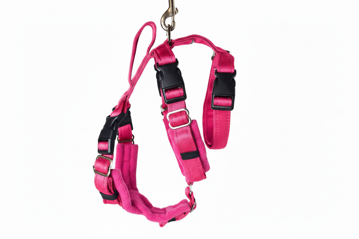 Hot Pink Escape Proof Adjustable Houdini Harness - Fleece Lined