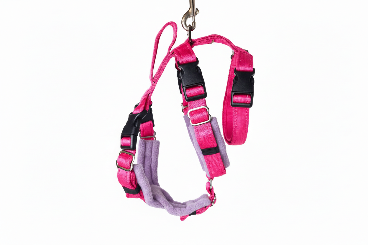 Hot Pink Escape Proof Adjustable Houdini Harness - Fleece Lined