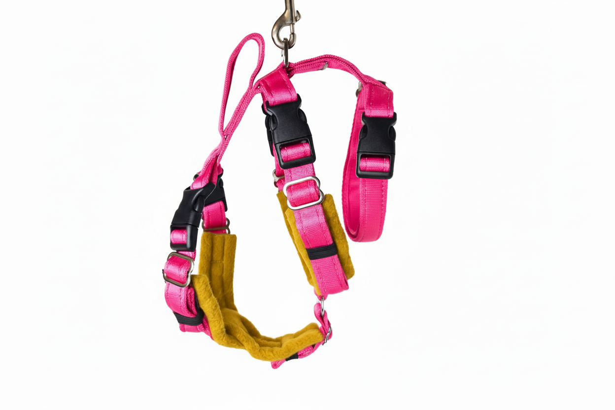 Hot Pink Escape Proof Adjustable Houdini Harness - Fleece Lined