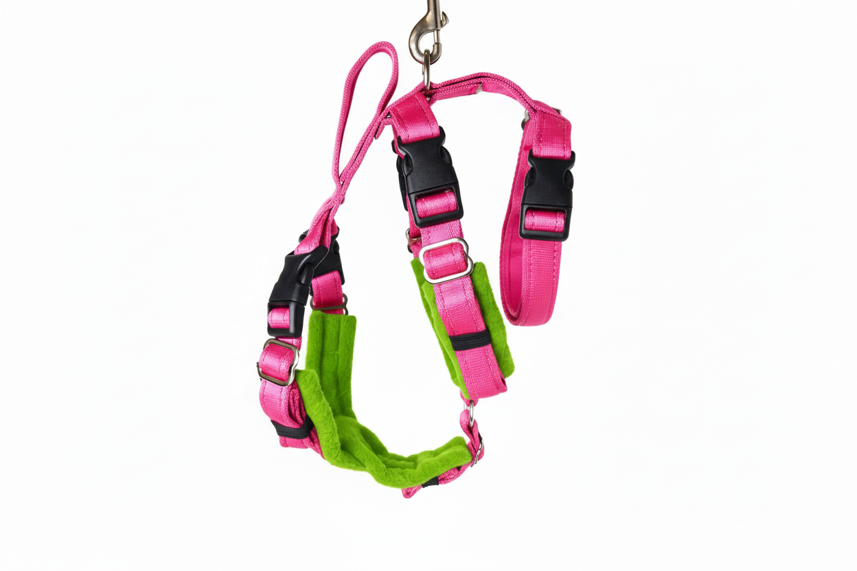 Hot Pink Escape Proof Adjustable Houdini Harness - Fleece Lined