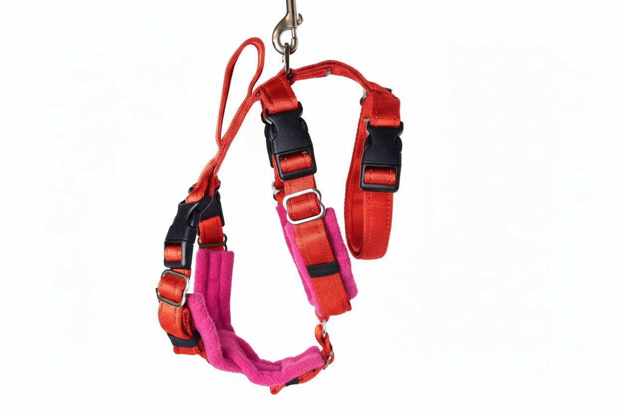 Red Escape Proof Adjustable Houdini Harness - Fleece Lined