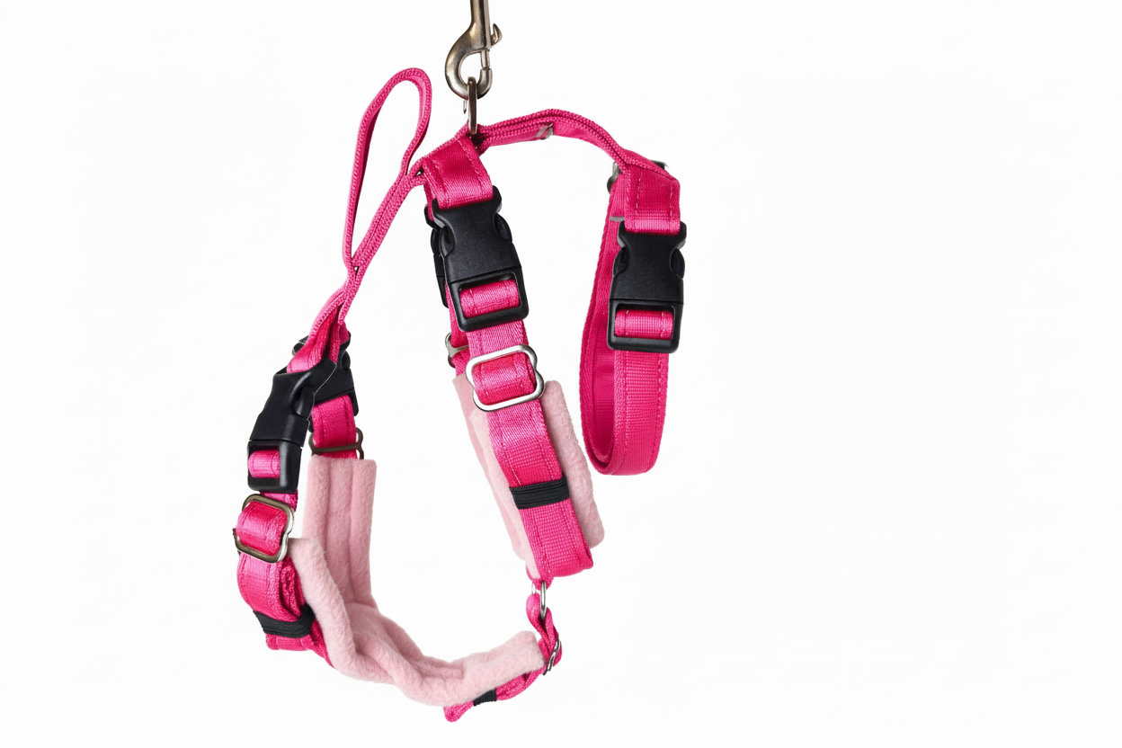 Hot Pink Escape Proof Adjustable Houdini Harness - Fleece Lined