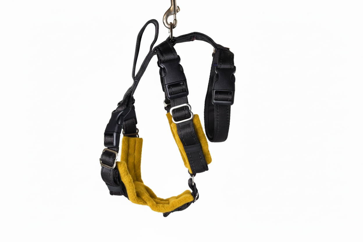 Black Escape Proof Adjustable Houdini Harness - Fleece Lined