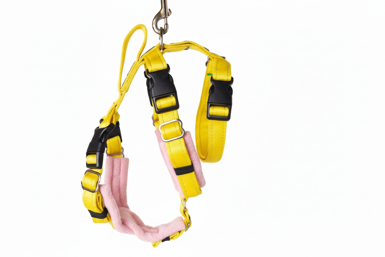 Yellow Escape Proof Adjustable Houdini Harness - Fleece Lined