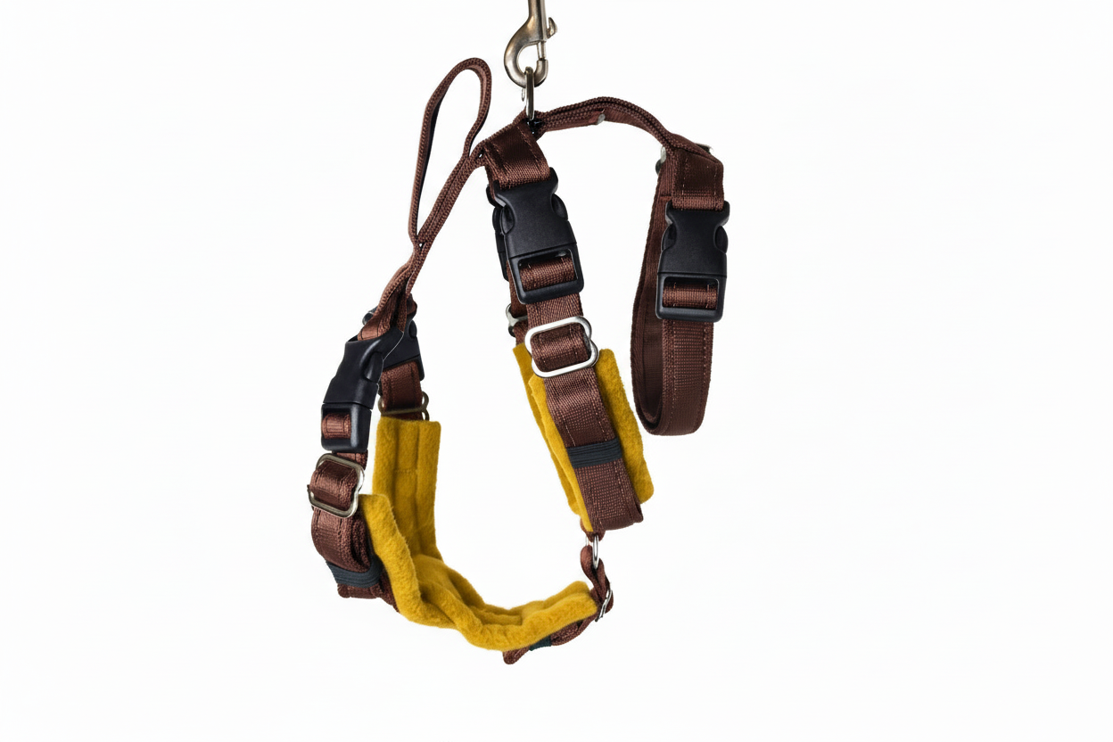 Brown Escape Proof Adjustable Houdini Harness - Fleece Lined