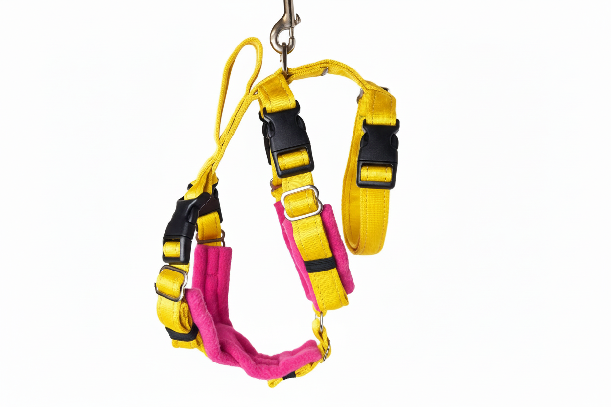 Yellow Escape Proof Adjustable Houdini Harness - Fleece Lined