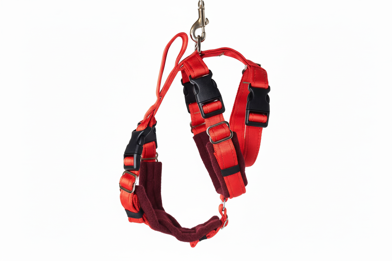 Red Escape Proof Adjustable Houdini Harness - Fleece Lined