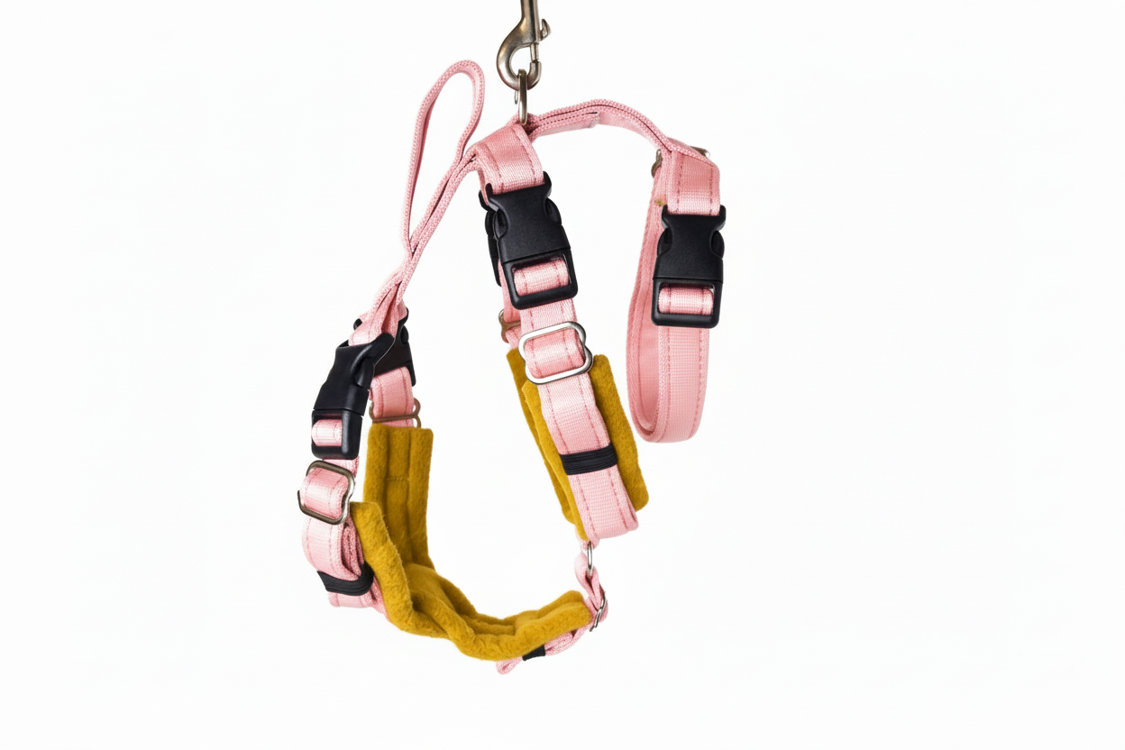 Baby Pink Escape Proof Adjustable Houdini Harness - Fleece Lined