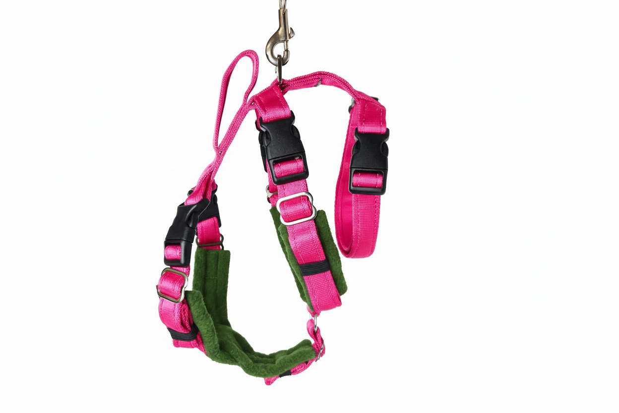 Hot Pink Escape Proof Adjustable Houdini Harness - Fleece Lined