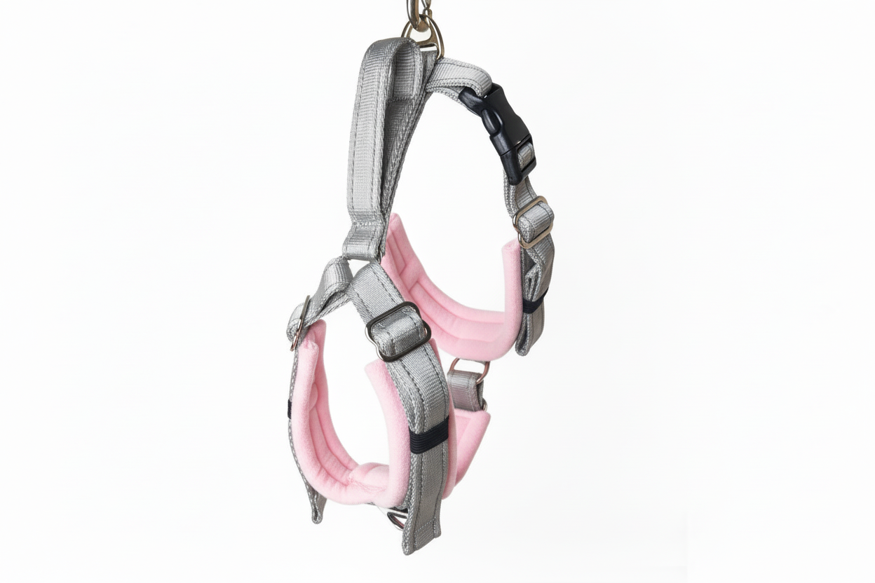 Silver grey and baby pink harness