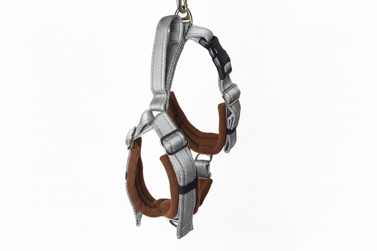 Silver grey and brown harness