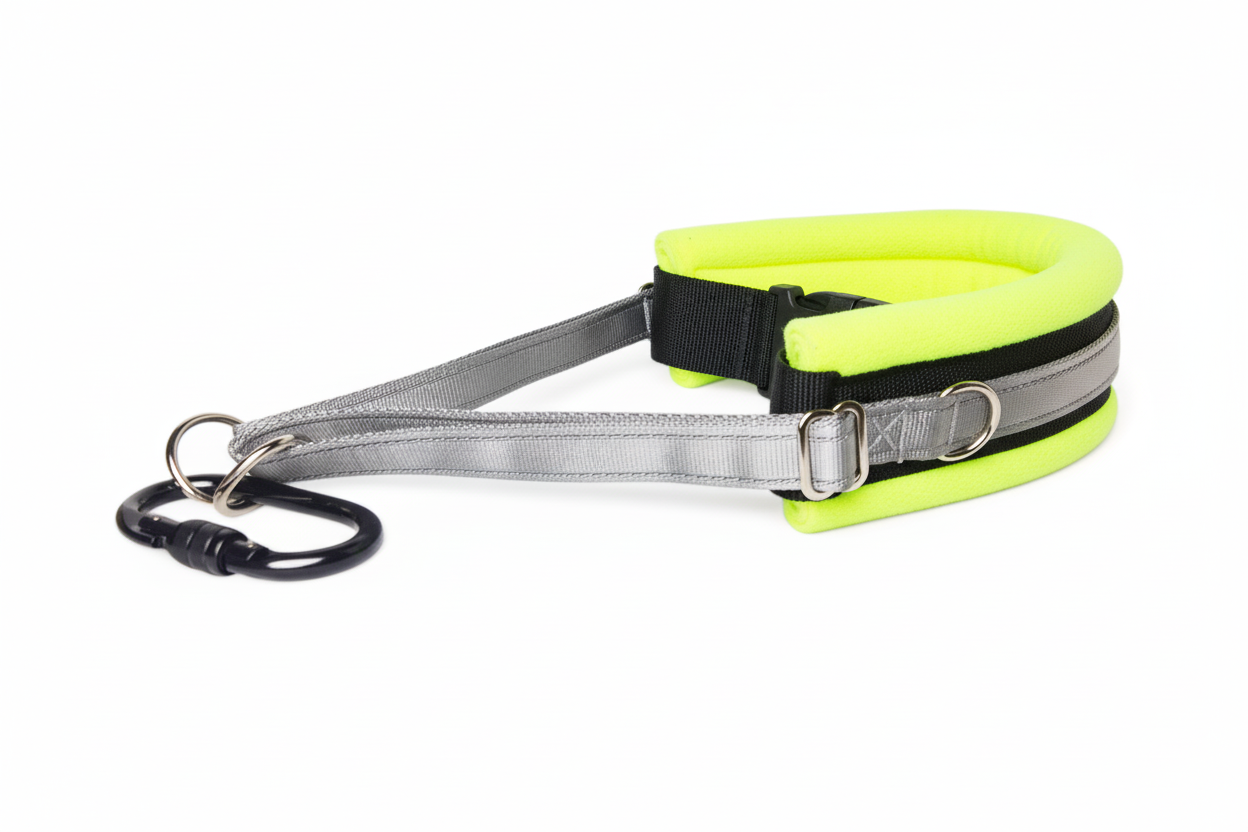 Silver grey and high-vis yellow collar