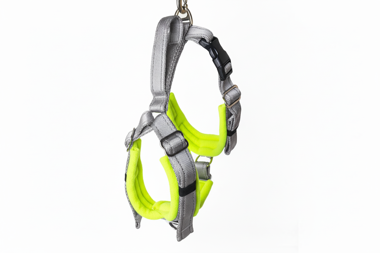 Silver grey and high-vis yellow harness