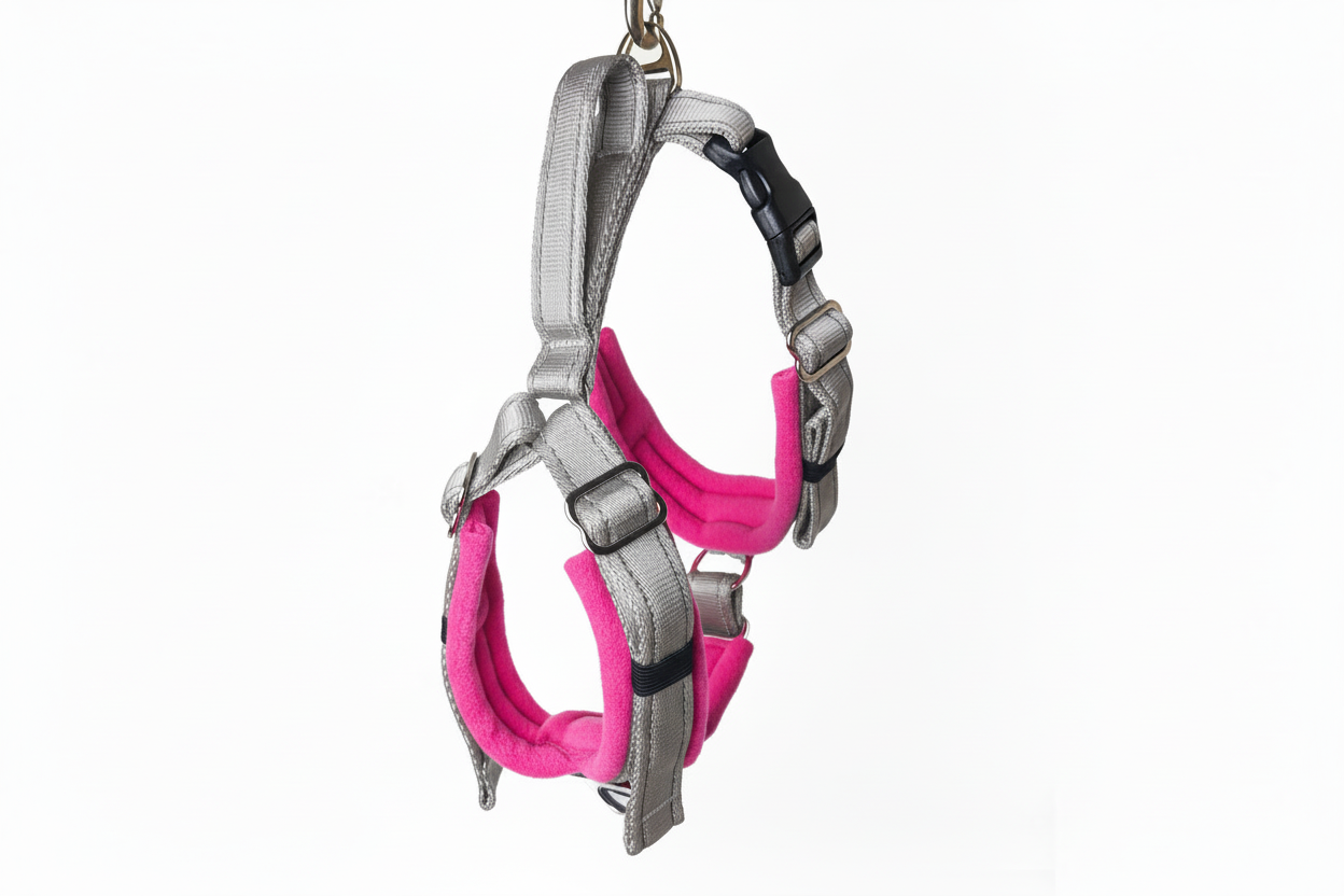 Silver grey and hot pink harness