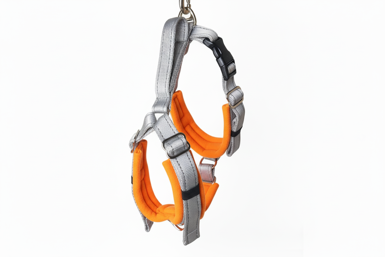 Silver grey and orange harness