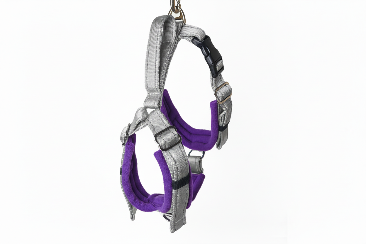 Silver grey and purple harness