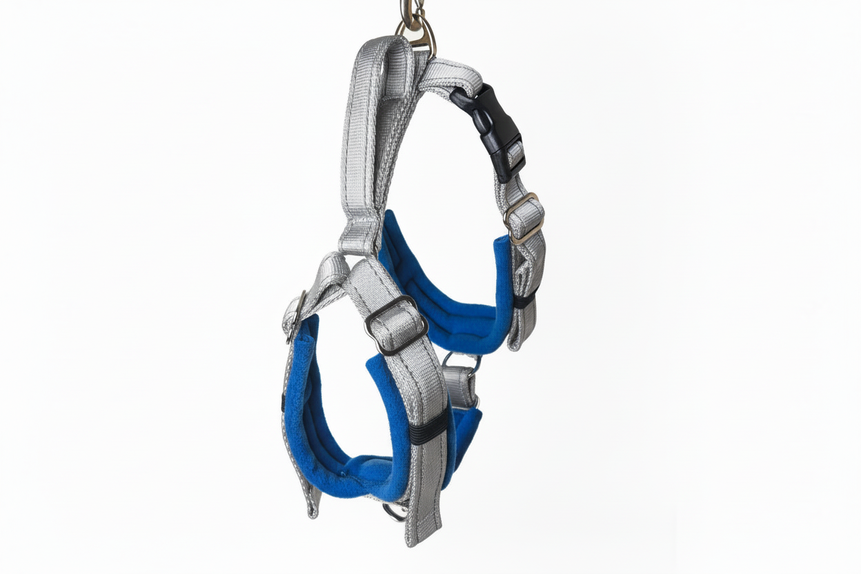 Silver grey and royal blue harness