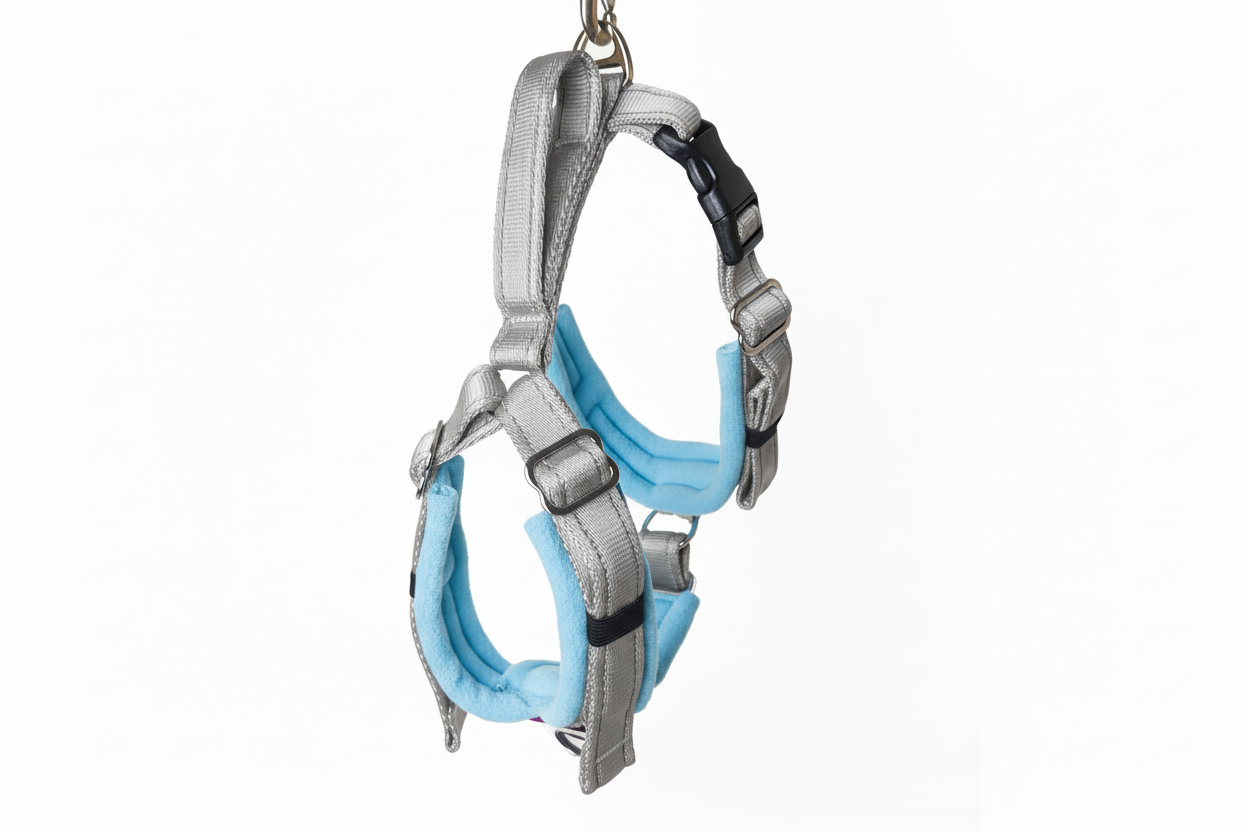 Silver grey and sky blue harness