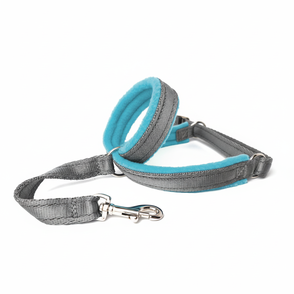 Silver grey webbing with turquoise padding