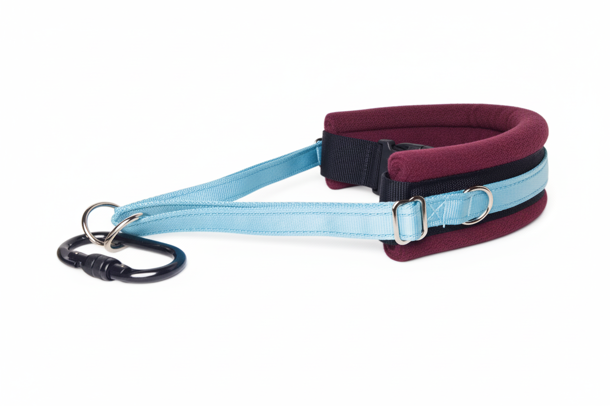 Sky blue and burgundy collar