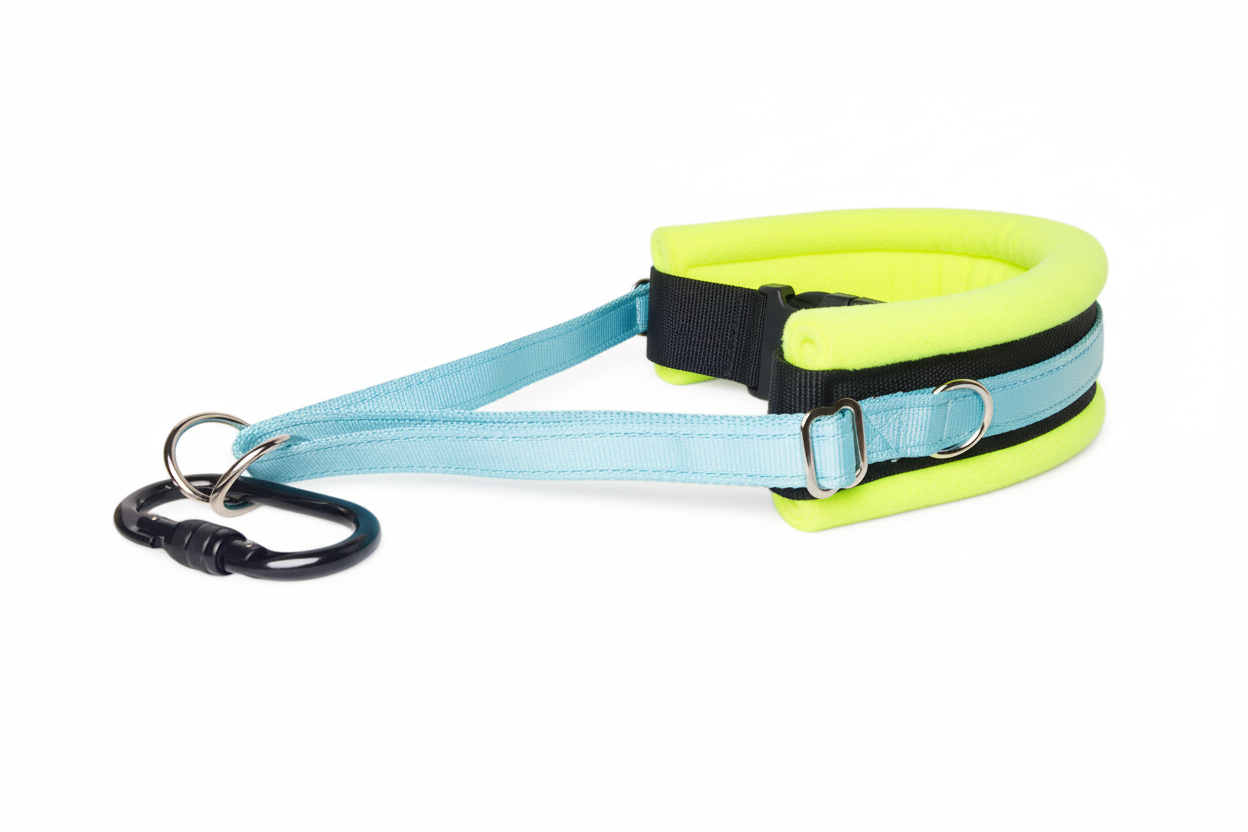 Sky blue and high-vis yellow collar