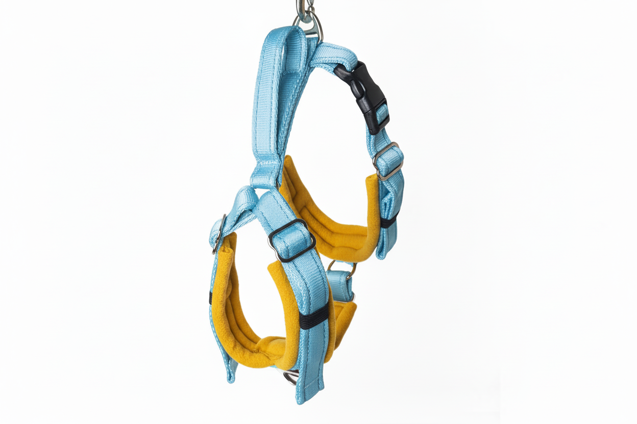 Sky blue and mustard harness