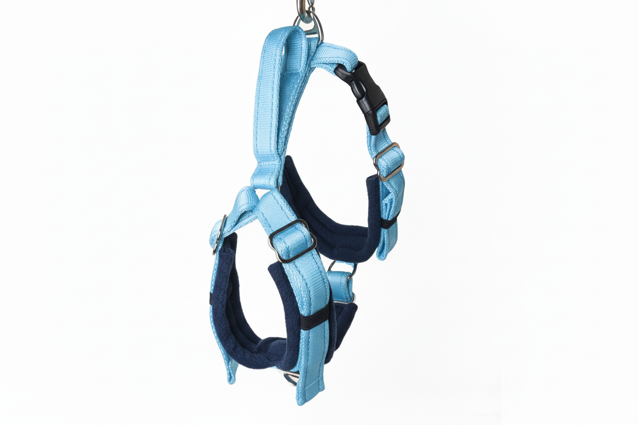 Sky blue and navy harness