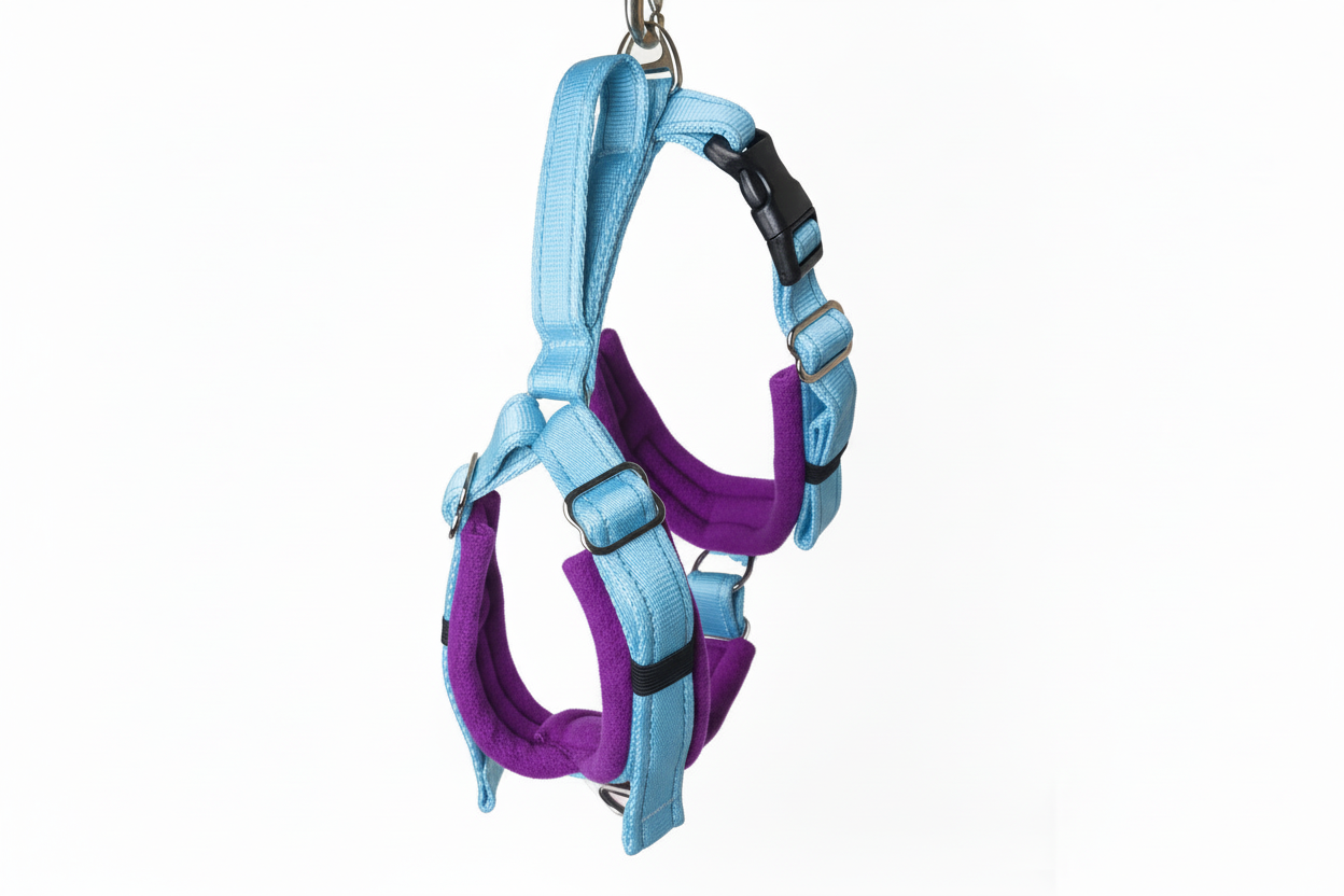 Sky blue and purple harness
