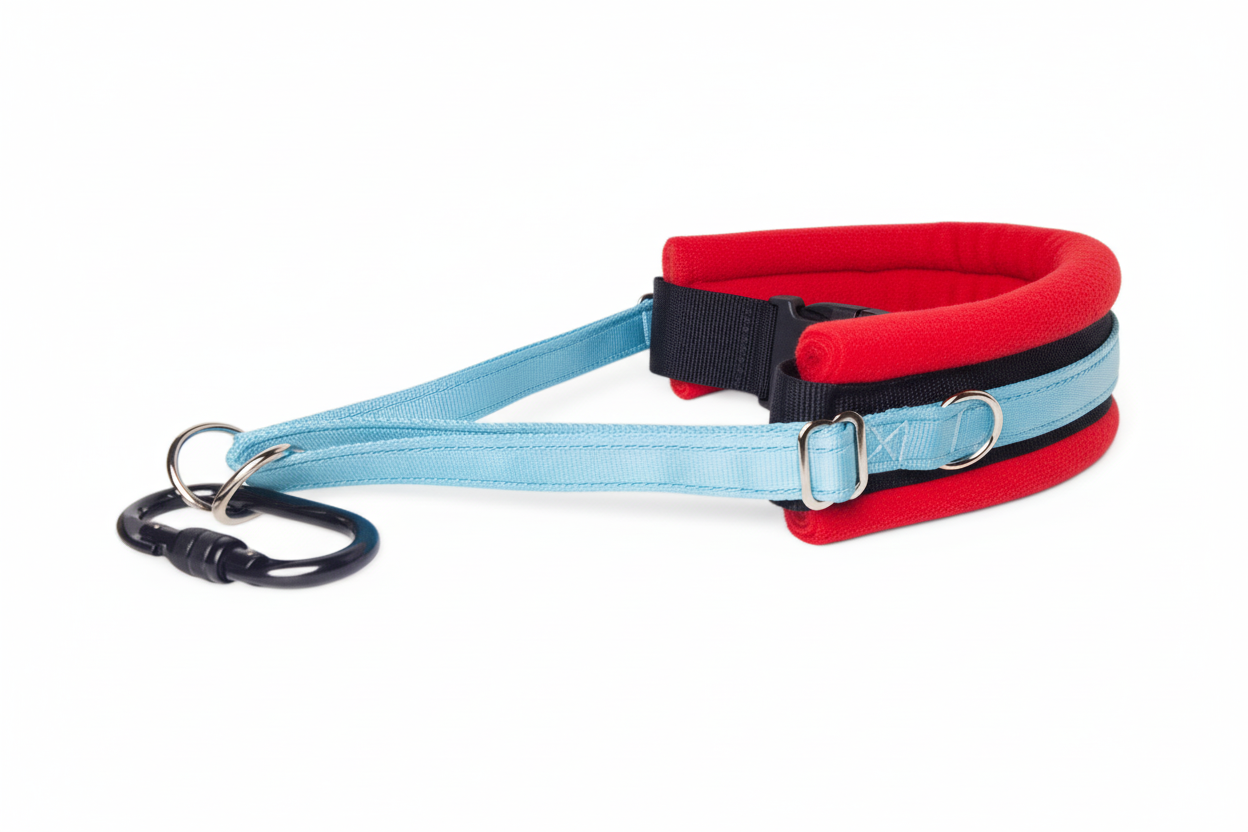 Sky blue and red collar