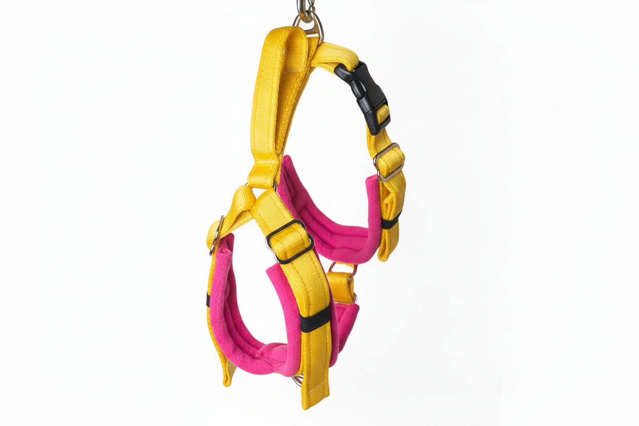 Yellow and hot pink harness