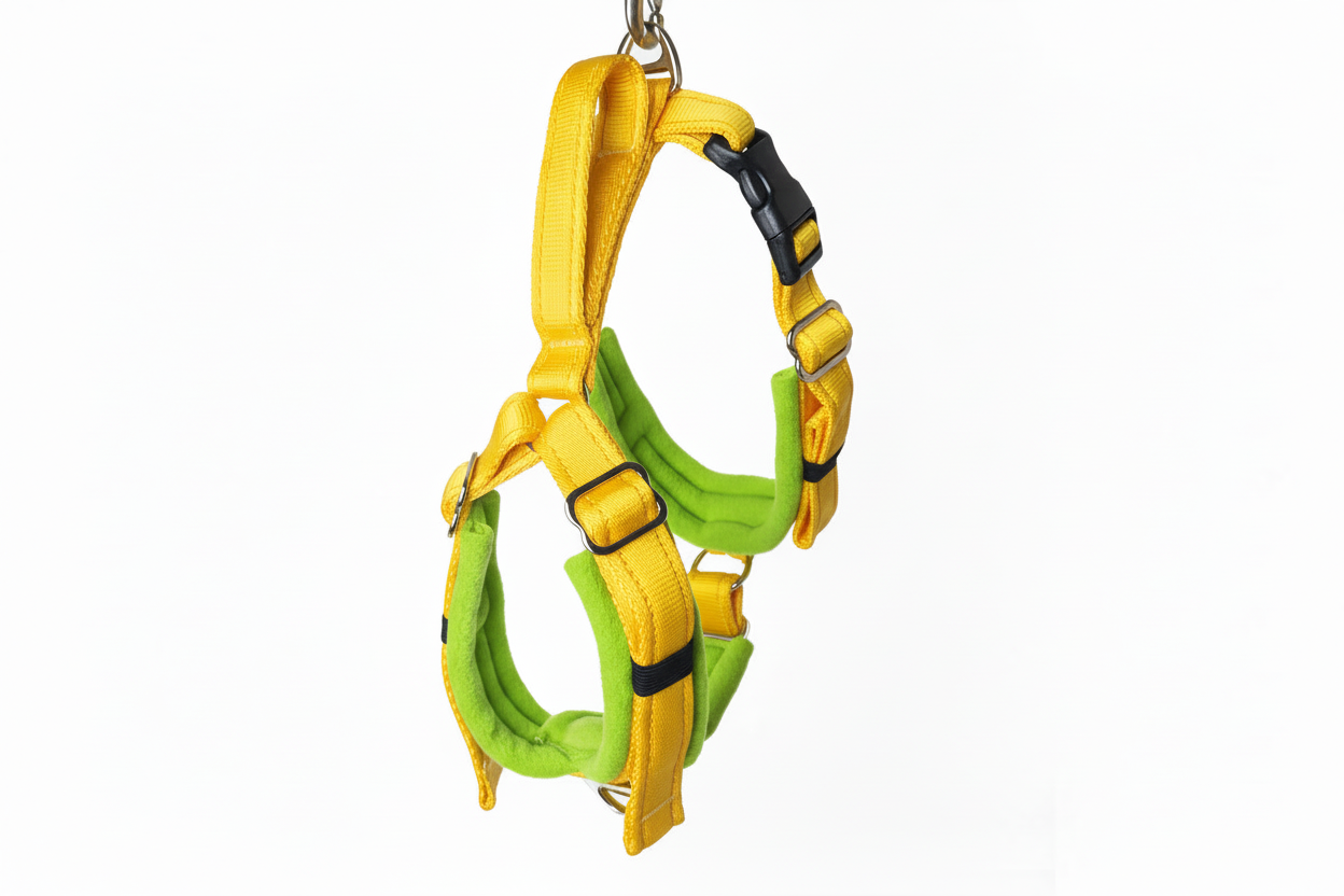 Yellow and lime green harness