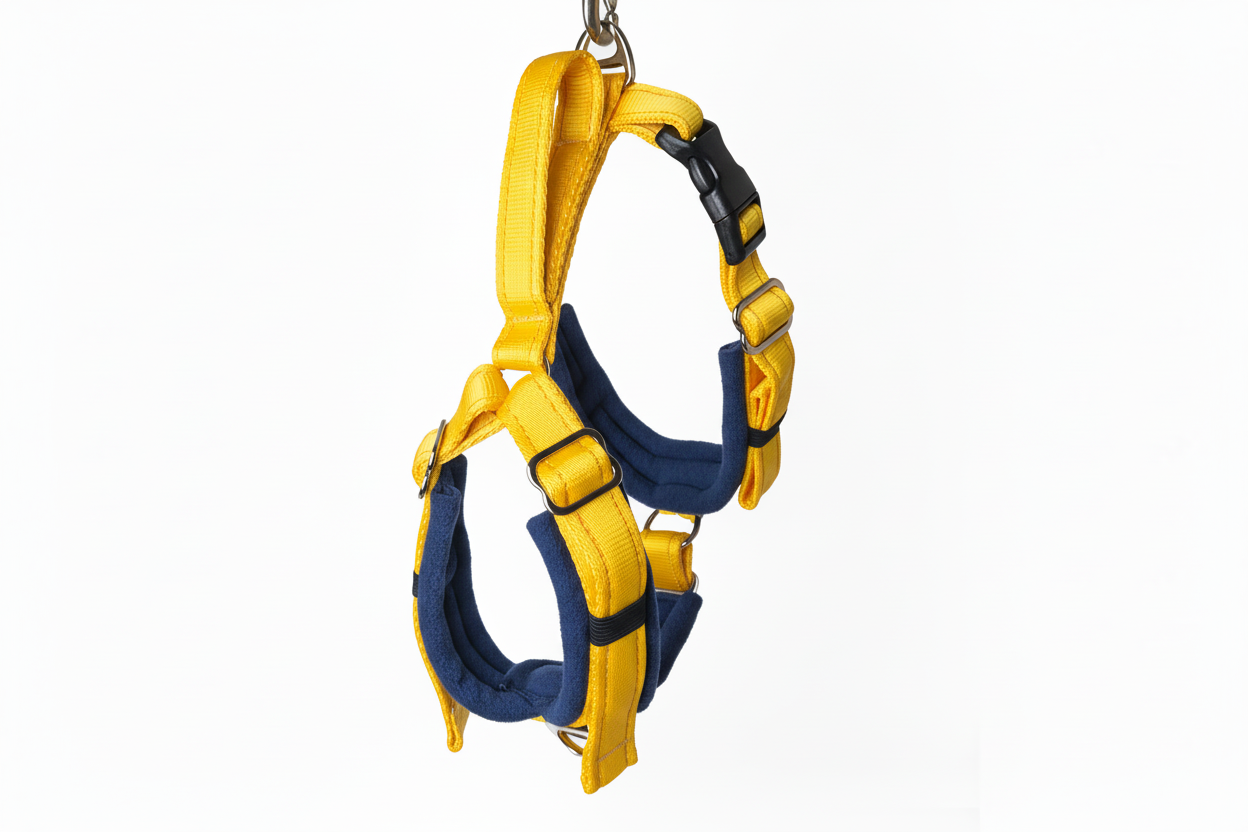 Yellow and navy harness